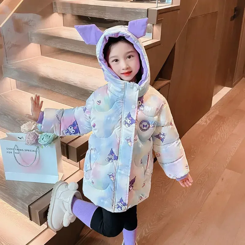 Kuromi Anime Kawaii Sanrio Ins Children Cotton Padded Coat Clothes Spring Winter Children Princess Hooded Jacket Gifts for Kids