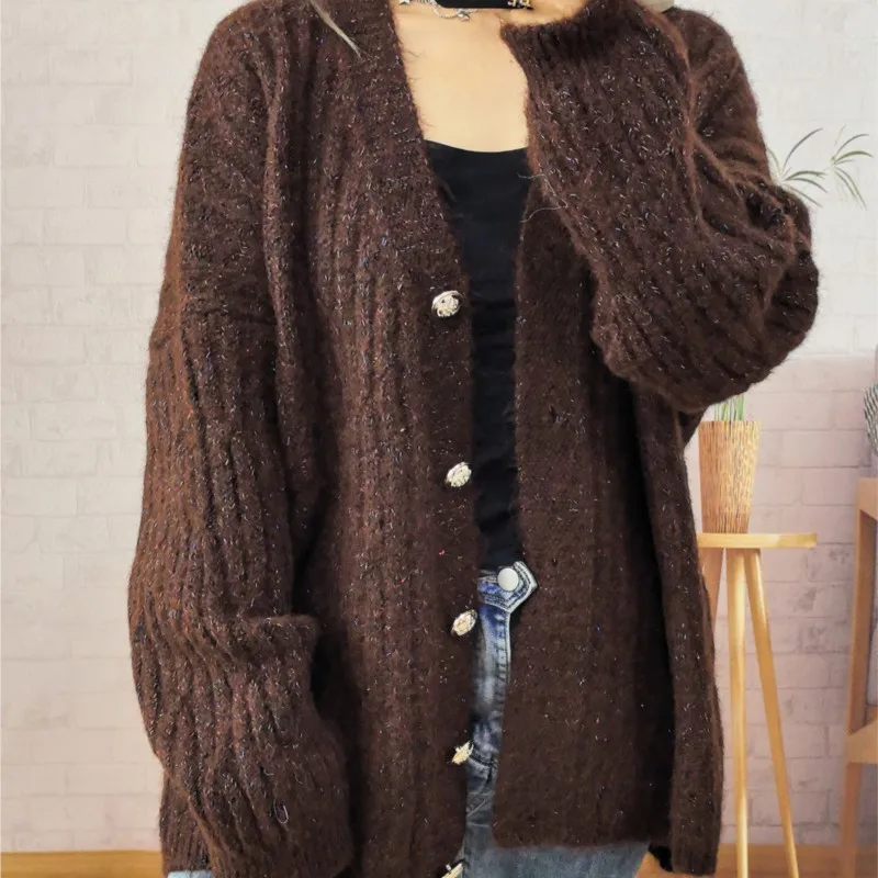 Gebreide luie stijl effen kleur damesjas losse knopen vesten jas winter warm houden trui jas mode casual tops