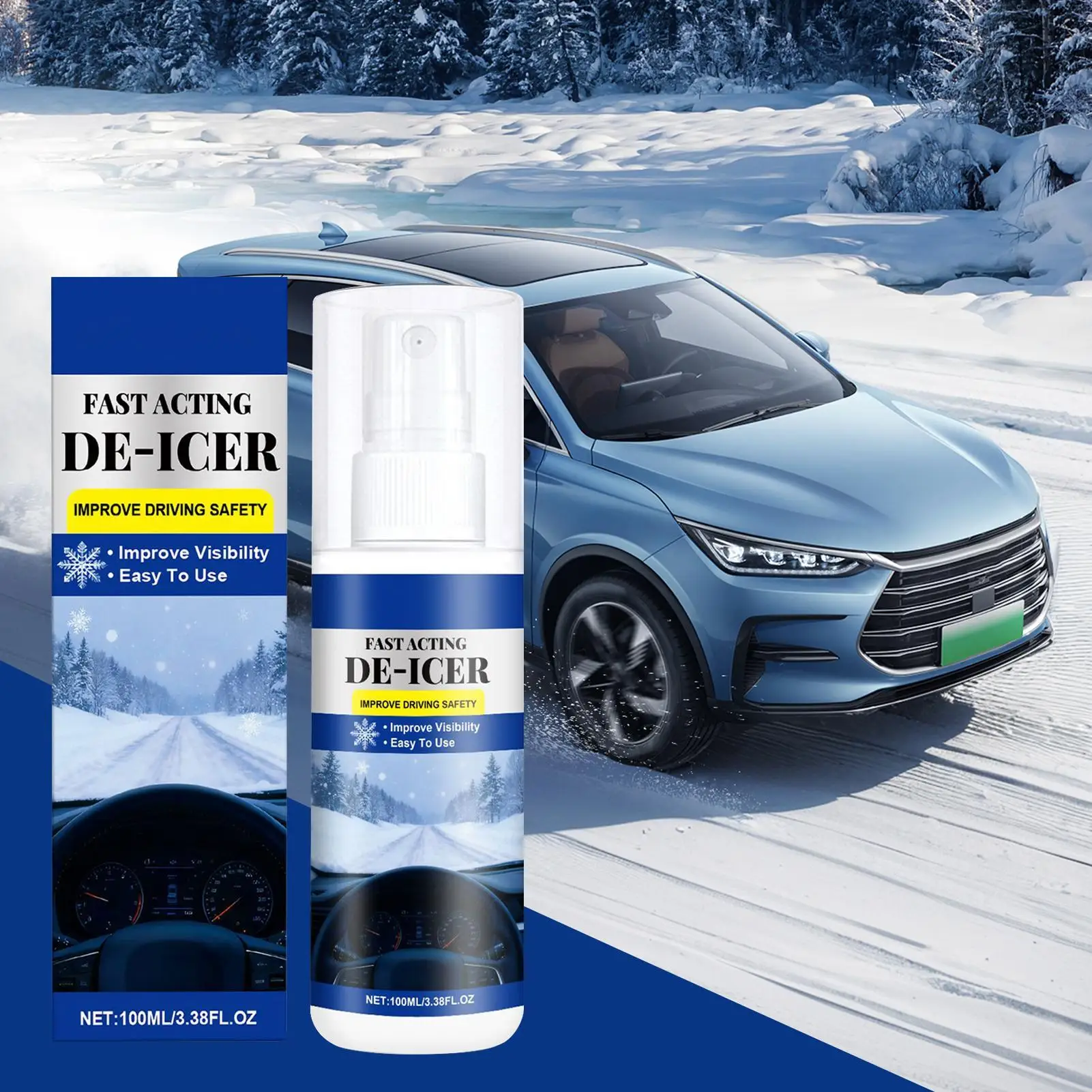 100ML Car Window Deicer & Snow Remover, Automotive Ice Melter Spray for Trucks RVs SUVs Sedans, Fast Winter Windshield