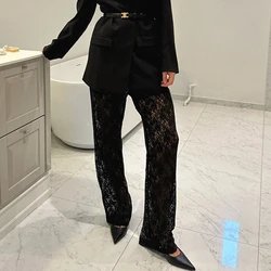 Summer New Solid Color Slimming Lace Perspective Casual Pants Women's Pants Sexy and Fashionable Commute