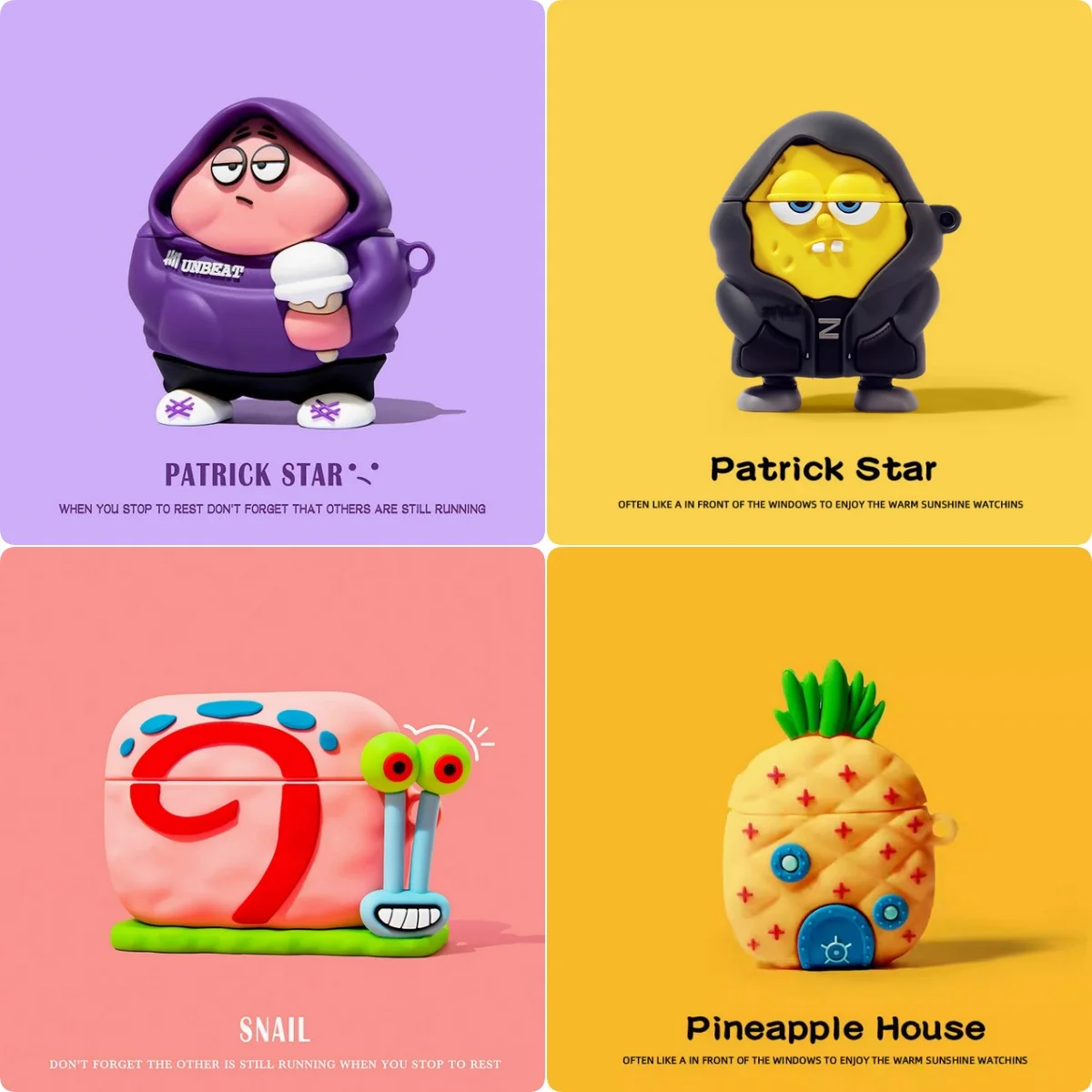 Para Airpods 4 3 2 1 Funda, dibujos animados 3D Bob Esponja Patrick Estrella Funda de silicona a prueba de golpes para auriculares para Airpods Pro 2 Funda para niños