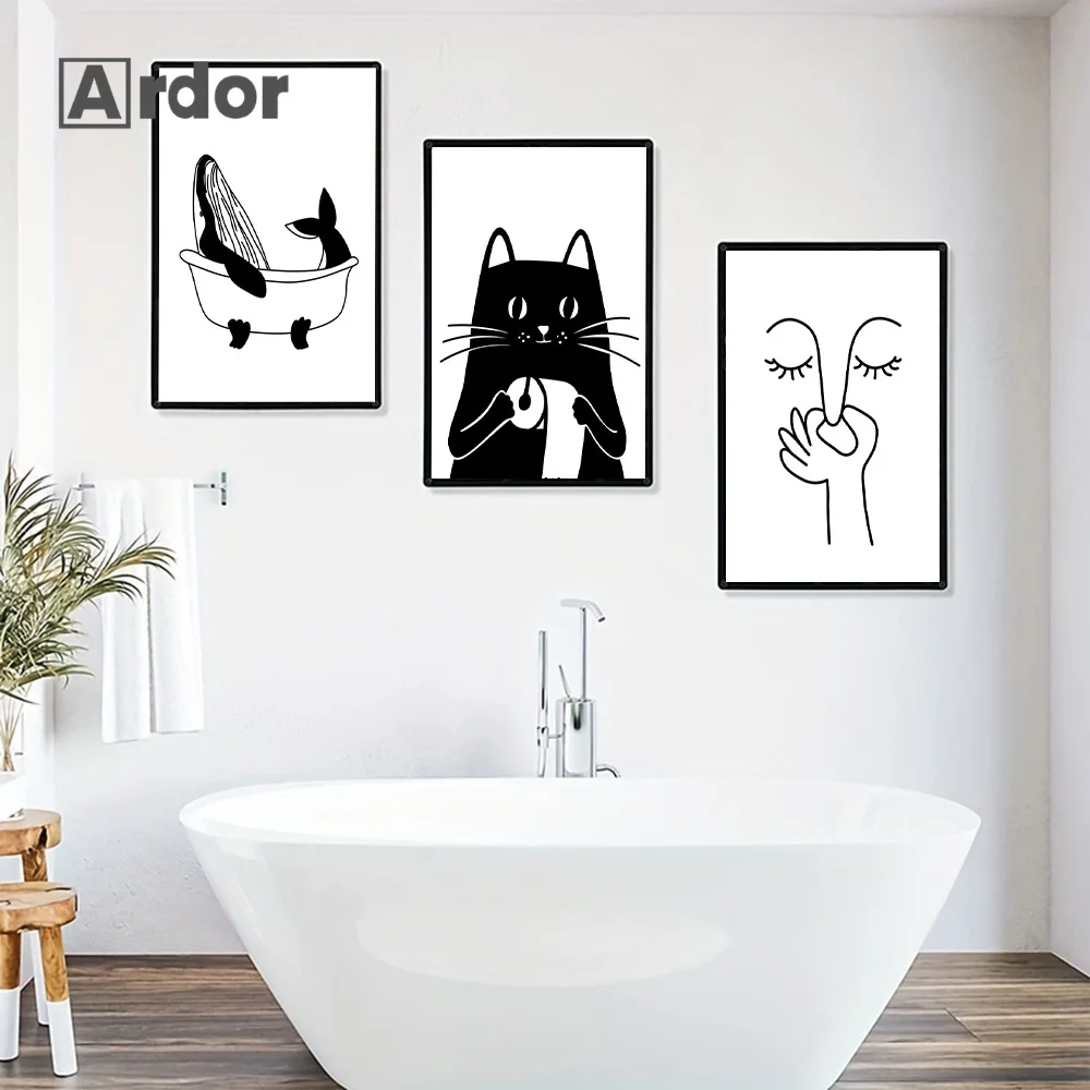 Abstract Sexy Woman Poster Humour Bad Smell Funny Bathroom Canvas Painting Cat Whale Print Wall Art Picture WC Toilet Room Decor