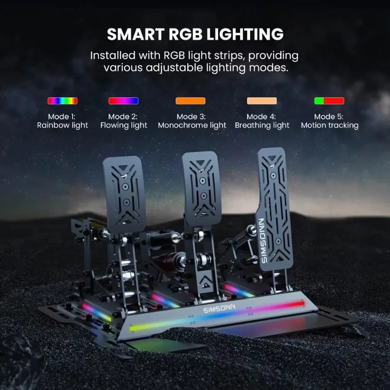 New analog racing pedals, made of 6mm high-strength steel, full range with RGB color light strips, USB PC interface