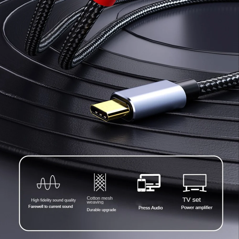 محول كابل صوت USB C إلى 2RCA ، نوع C إلى ثنائي RCA ، سلك فيديو USB ، متوافق مع الهاتف ، الجهاز اللوحي ، 1 متر