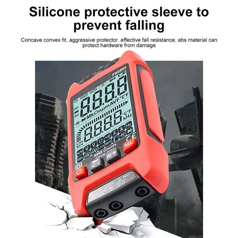 FS2202 9999 Counts TRMS AC DC Voltmeter Amp NCV Resistance Capacitance Tester Red