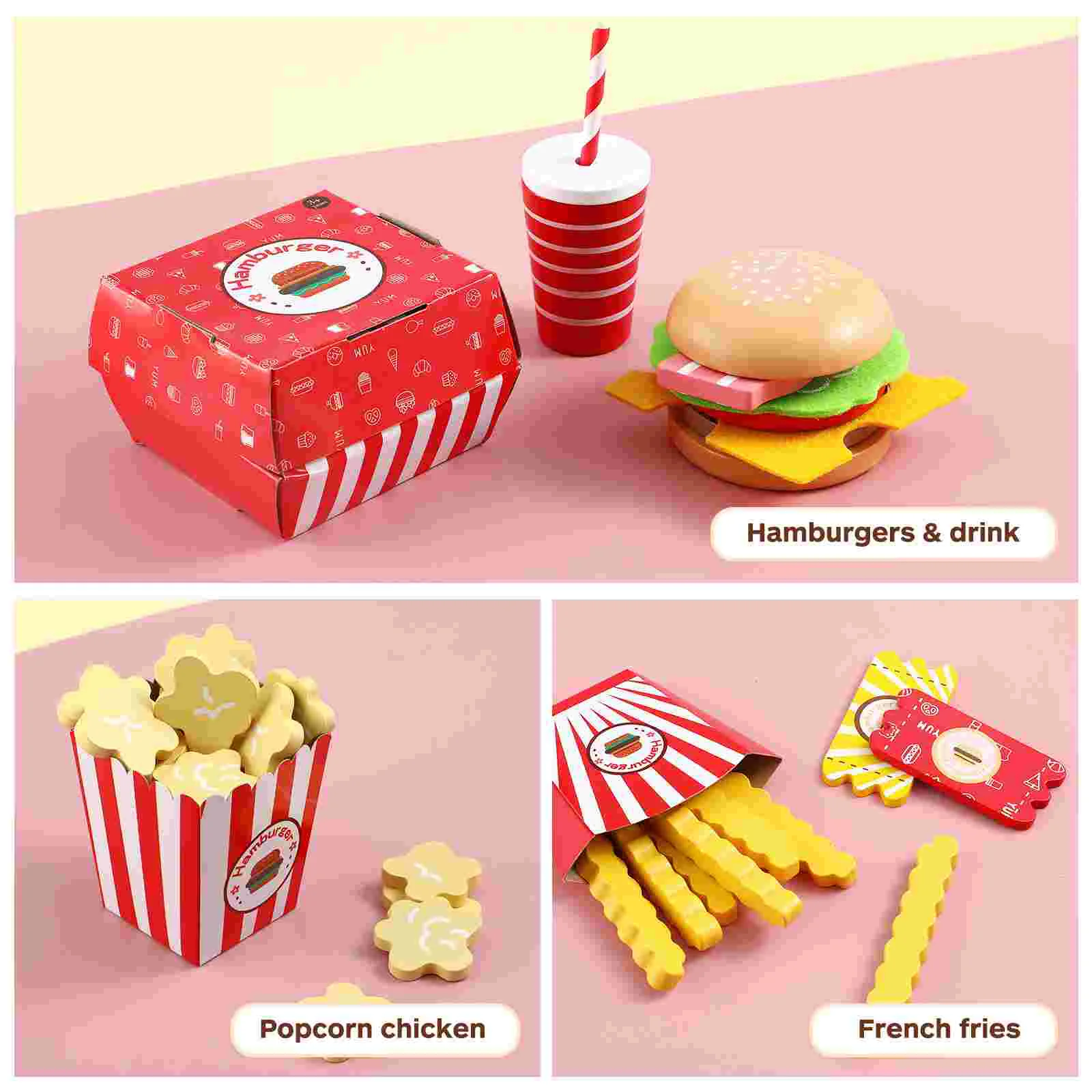 Pretend Food for Play Kitchen Hamburger French Fries Combo Simulation Toys Fast Playset Kids Christmas Paper