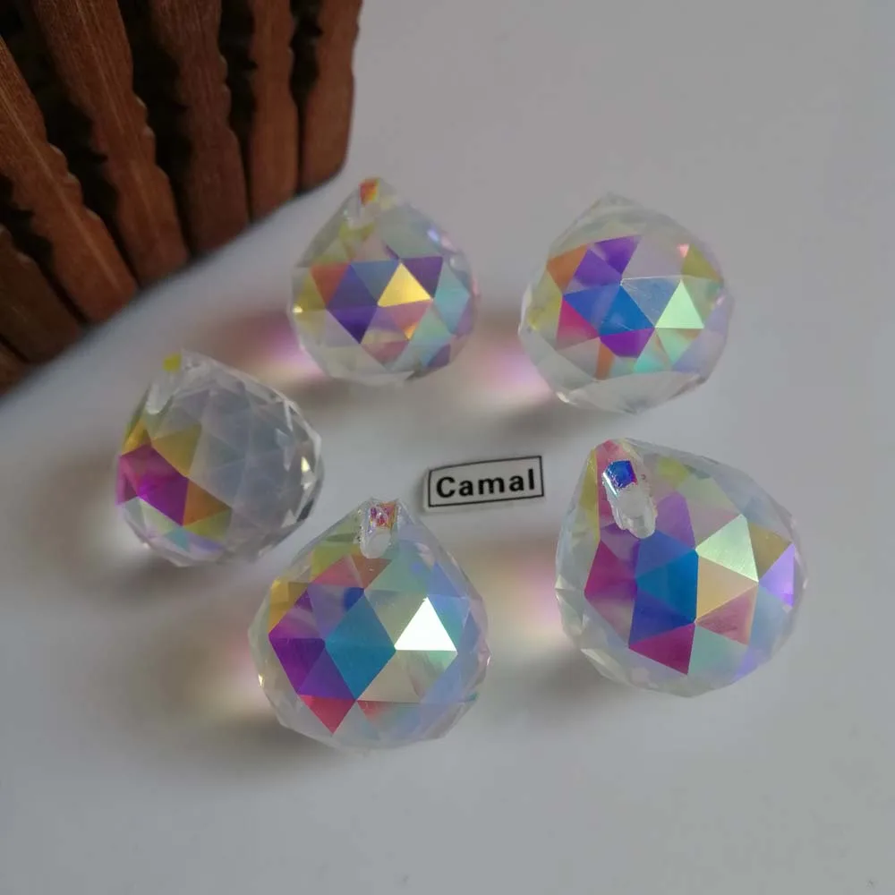 Camal 5PCS AB Color 20mm Glass Crystal Ball Pendant Prisms SunCatcher Chandelier Hanging Lamp Lighting Part Curtain Home Decor