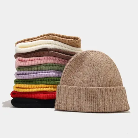 1 st unisex höstvinter varm mössa, enfärgade stretchstickade virkade mössor, lämplig för dagligt bruk, utomhusbruk 8 best sales virkad mössa - №2