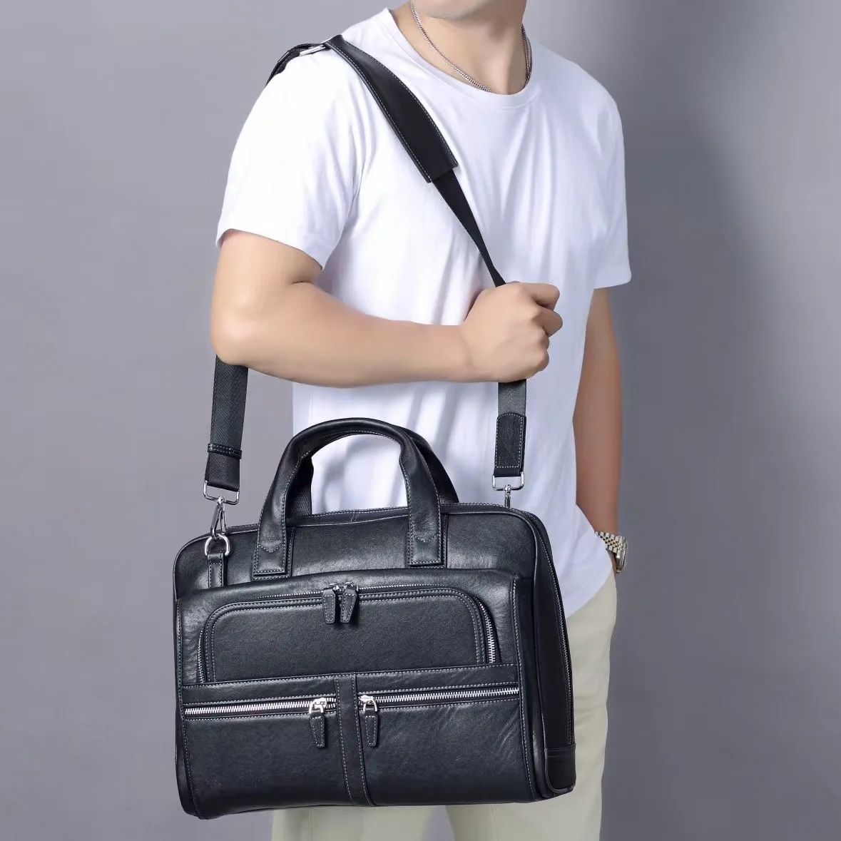Breifcases da lavoro borse a tracolla in vera pelle uomo donna borsa a tracolla in pelle di mucca borsa da ufficio per laptop da 15 pollici di grande capacità