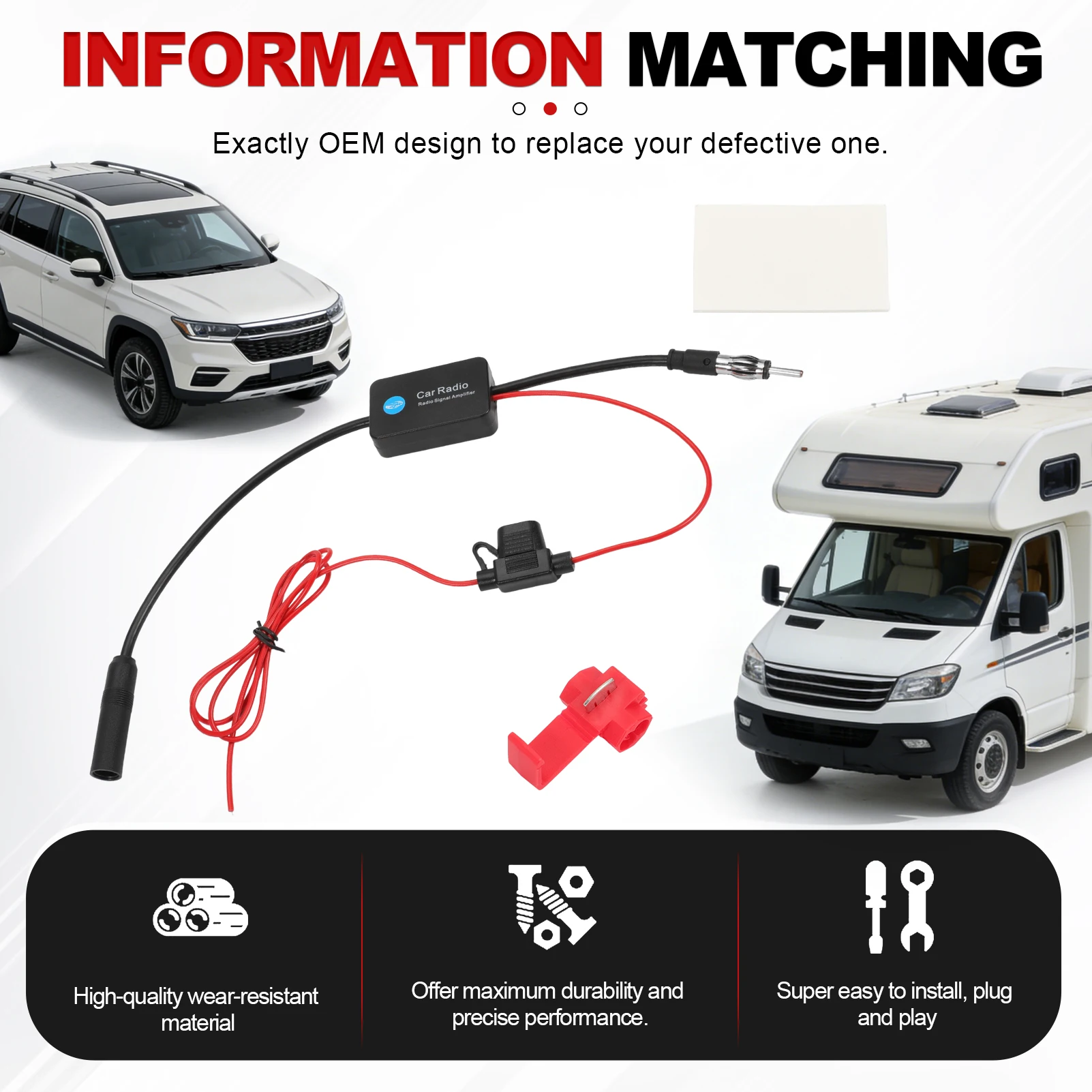 Practical Automobile Parts FM Signal Amplifier Universal Car Antenna Radio Booster Amp