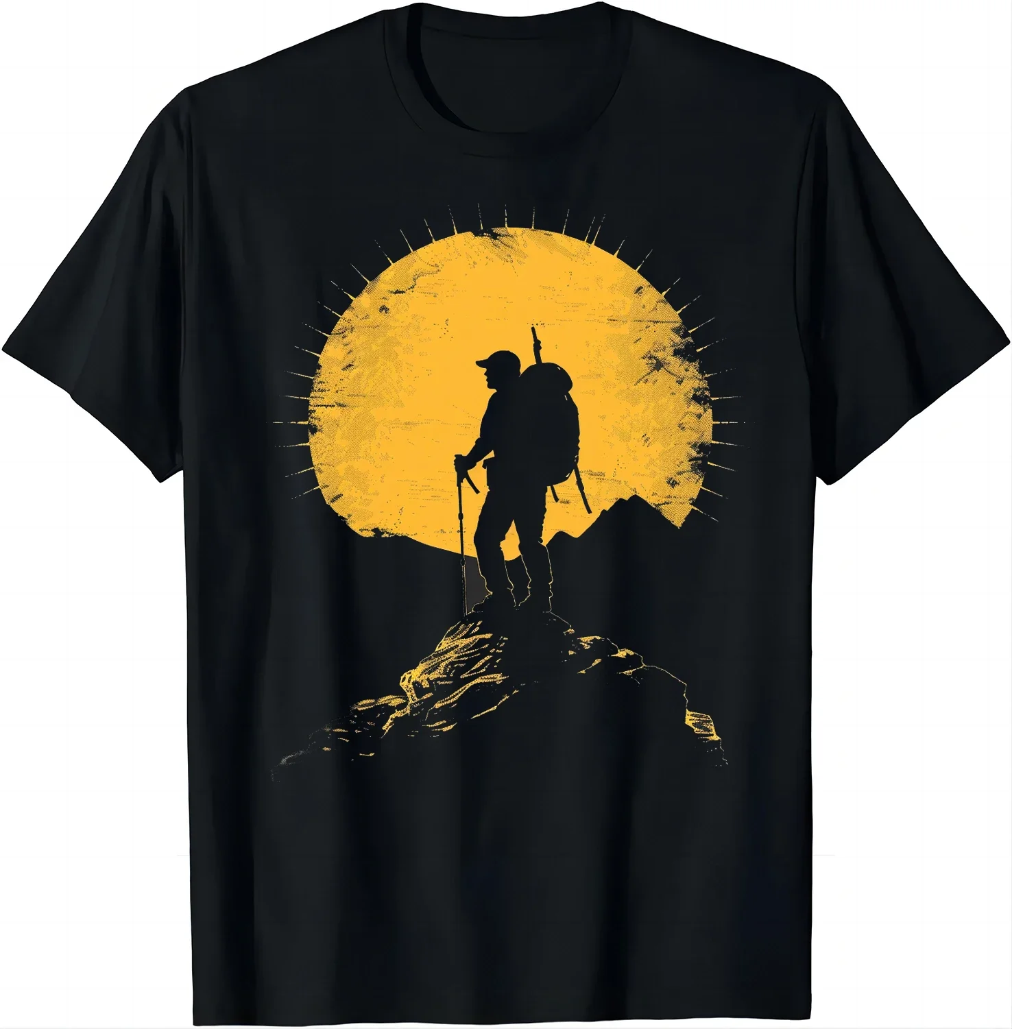 

Hiker Sunrise Mountain Peak Graphic Tee Men Cotton Breathable Crew Neck Trip T-Shirt