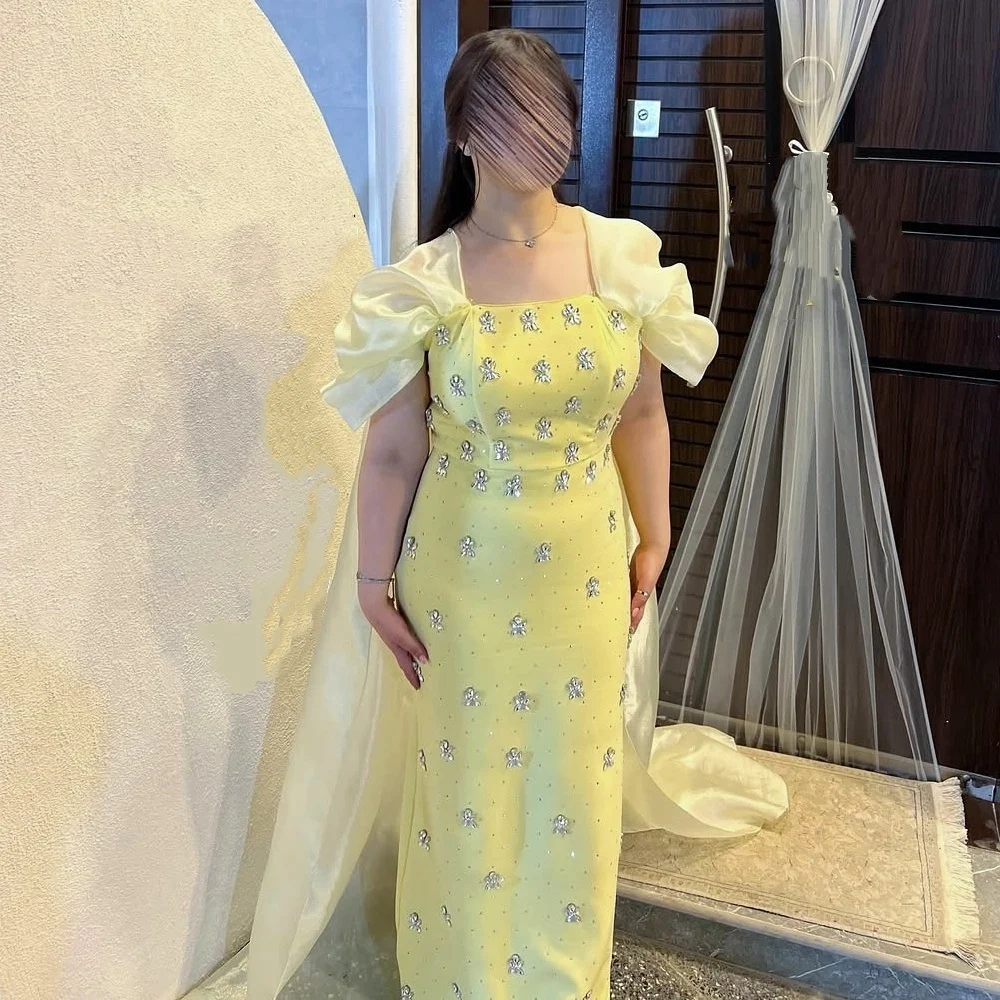 

Customized Charmeuse Rhinestone Square Neck Straight Long Dresses Bespoke Occasion Elegant Party Gown Engagement High Quality