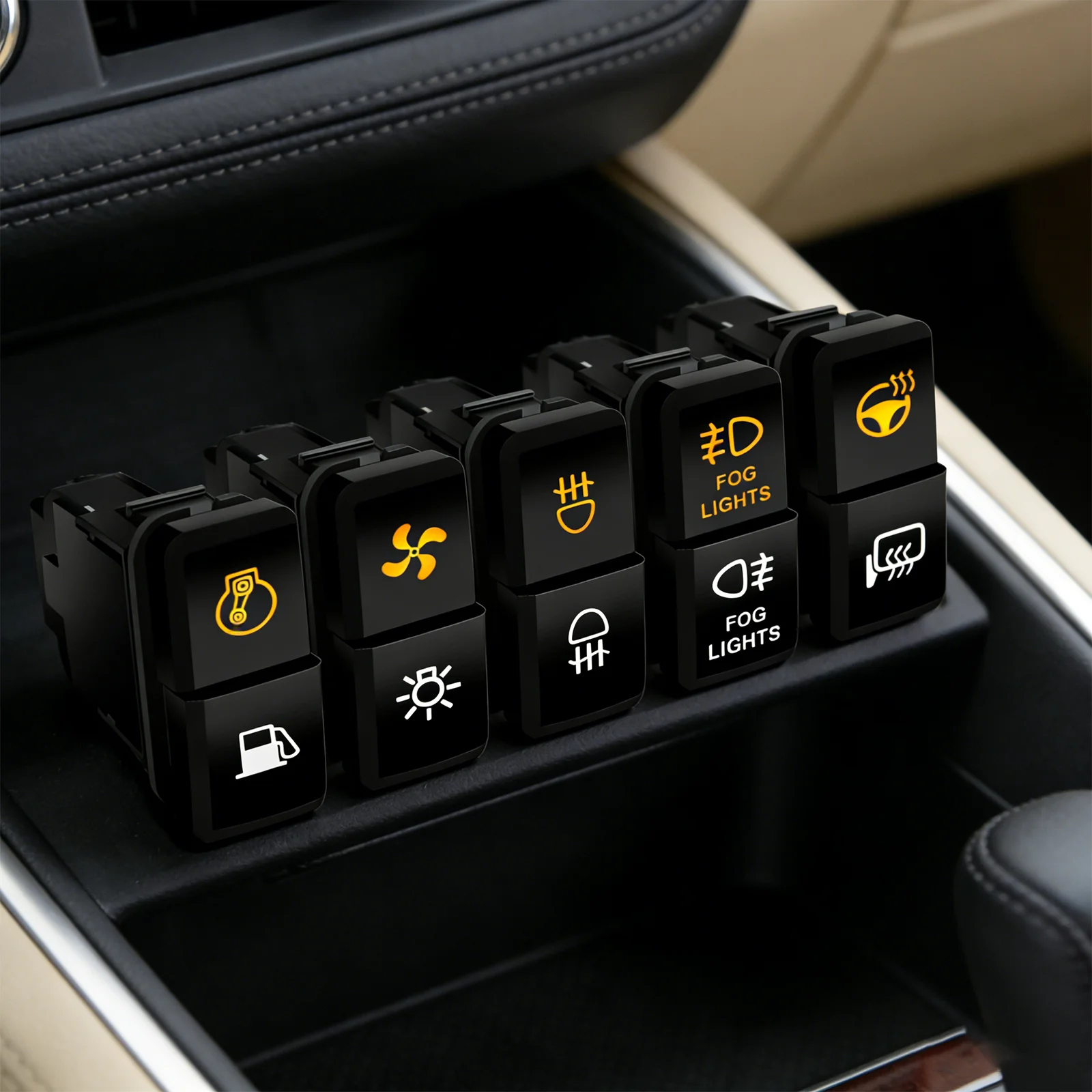 Dual Push Button Switch 12V Car Switch with Orange LED Light Controls Heater Fan Front/Rear Diff Lock for Toyota Vehicles