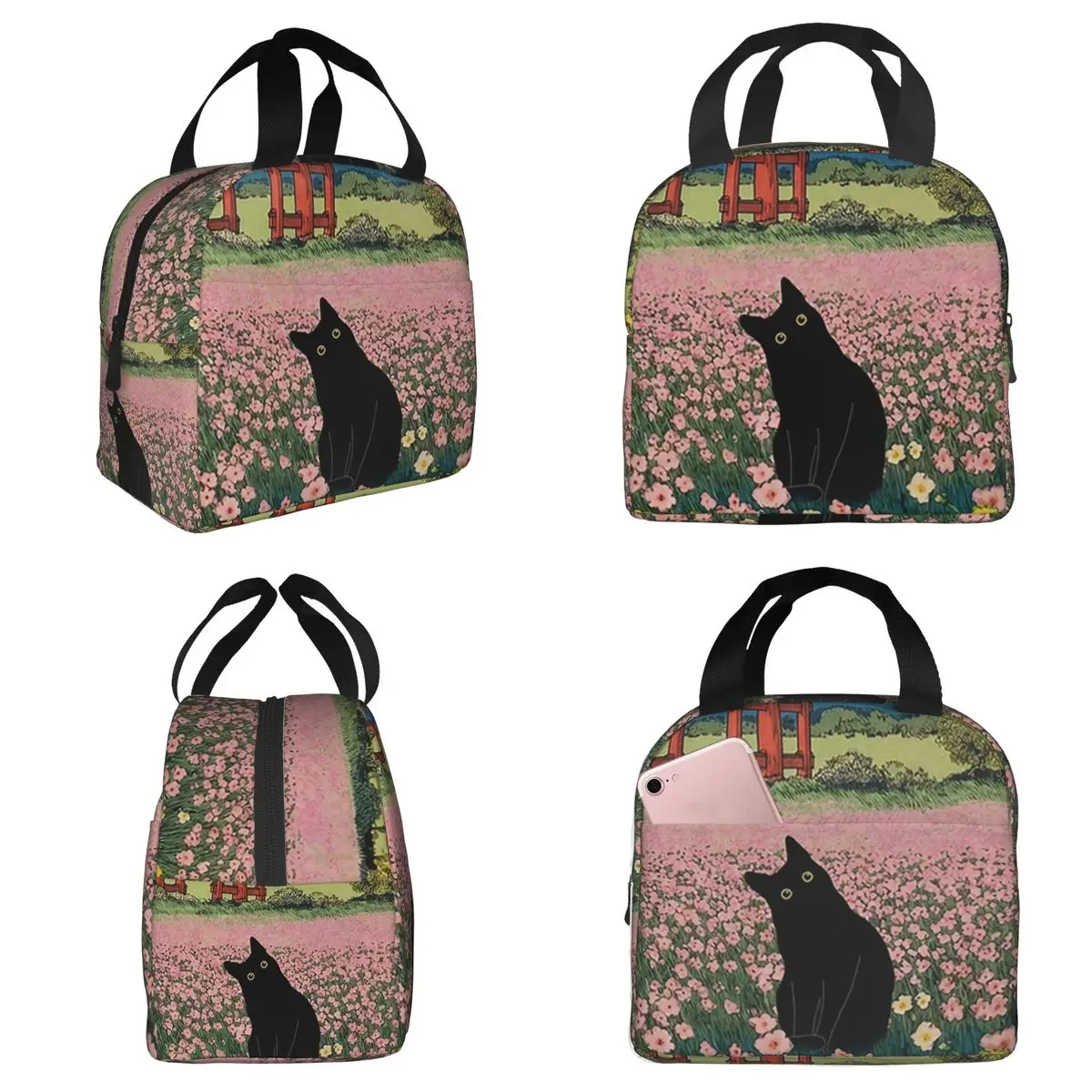 Sakura Mount Fuji And Cat Insulated Lunch Bag for Kids School Cooler Thermal Food Box Tote Leakproof Lunch Boxes Container