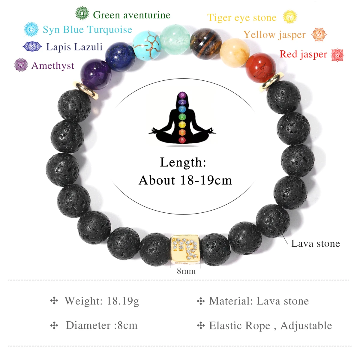 

12 Zodiac Bracelet 7 Chakra Bracelet Stainless Steel Energy Natural Volcanic Stone Beads 8mm Men's Bracelets Wholesale Chakra