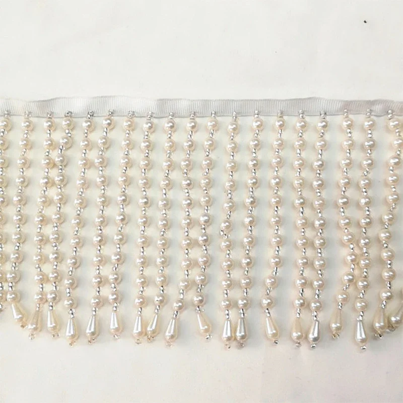 

Long White Pearl Fringe Trim Beaded Tassel Clothes Lace Diy Hand-Decorated Pendant Beaded Edging Webbing Dress Sew Accessories