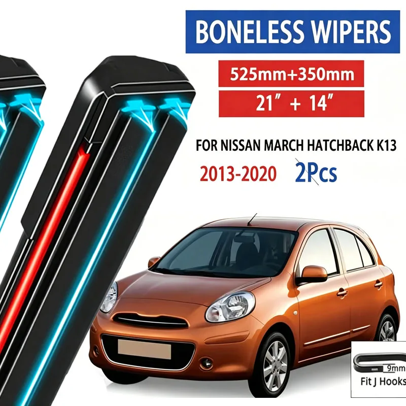 

2pcs For Nissan March Hatchback K13 2013-2020 2014 Car Front Wiper Soft Rubber Boneless Wiper HD Quiet Automotive Wiper 21"+14"