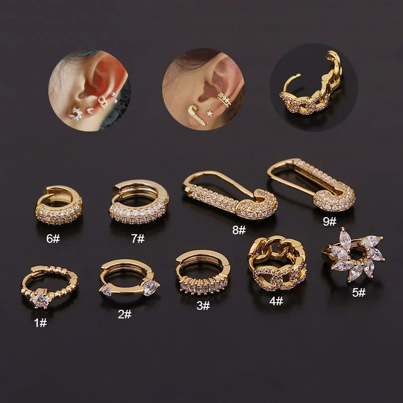 1Piece Fashion Creative Piercing Geometric Brooch Earrings Women Wild Personality Zircon Earrings Jewelry Gift for Gir