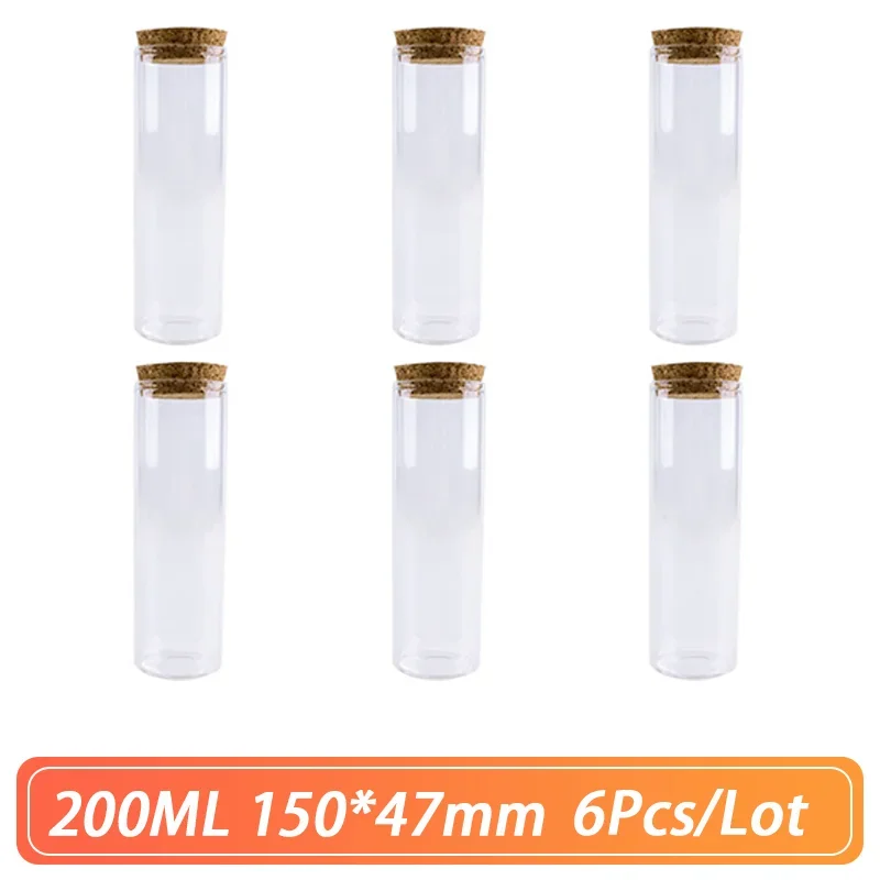 200 ミリリットル 150*47 ミリメートル小さなガラスボトルストッパー 6 ピース/ロットコルク工芸品透明瓶 DIY ガラスバイアル装飾ギフト