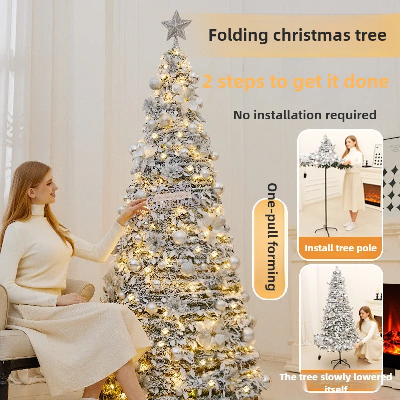 

Folding Flocked Christmas Tree Portable Collapsible Xmas Tree Home Holiday Party Decor Glowing Living Room New Year Ornaments