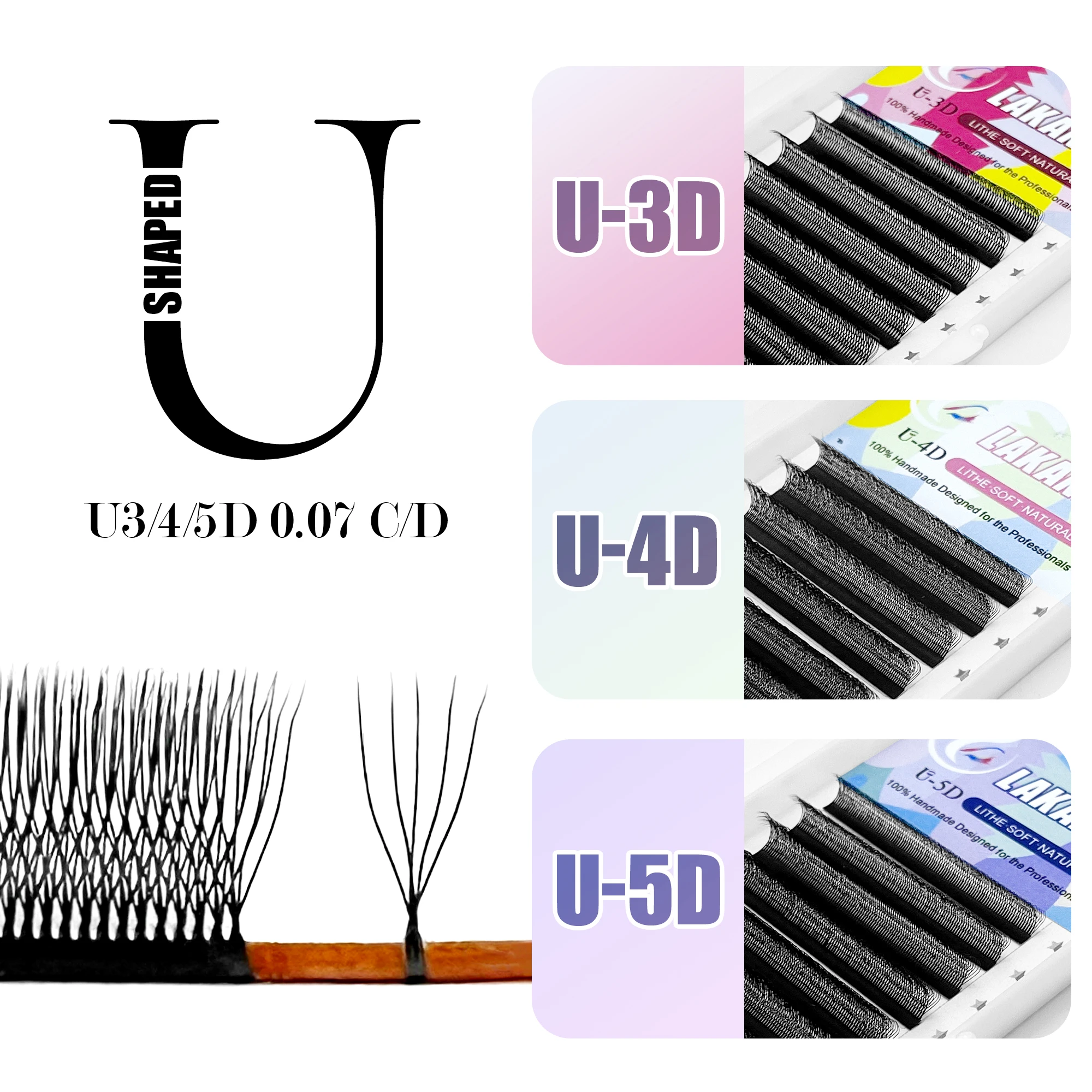 LAKANAKU U-shaped 3D 4D 5D Eyelash Extension Fiber Nartural Mink False Eyelashes Premade Volume New Style U Shape W Bloom Lashes