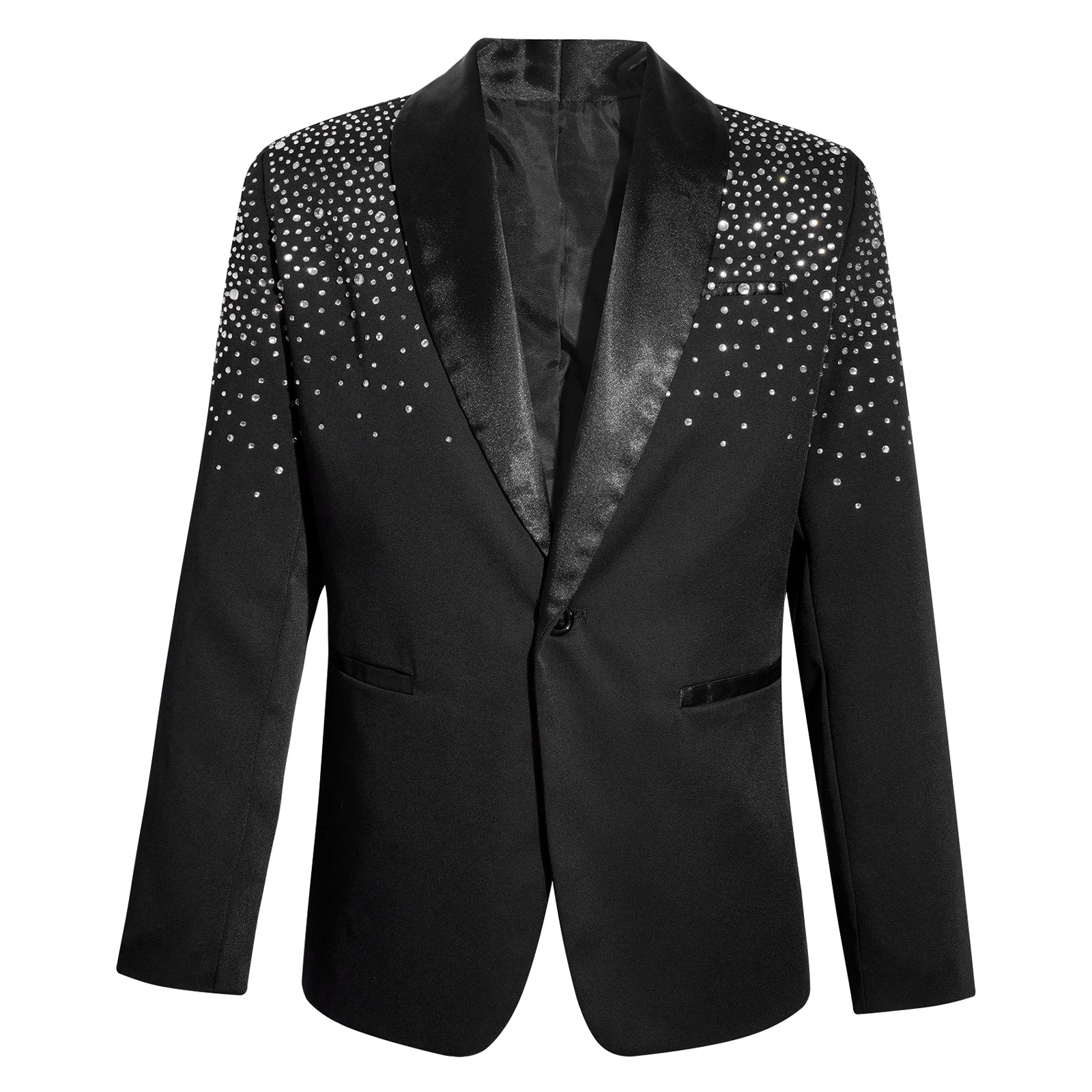 

Kids Boys Party Blazer Jacket Dancewear Shiny Rhinestone Lapel Long Sleeve Fully Lined Outerwear Evening Wedding Proms Tuxedo