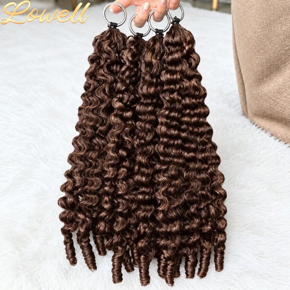 12A Chocolate Brown Burmese Curly Crochet Human Hair Knotless Pre-Separated Feather Hair Invisible Crochet Hair Extensions