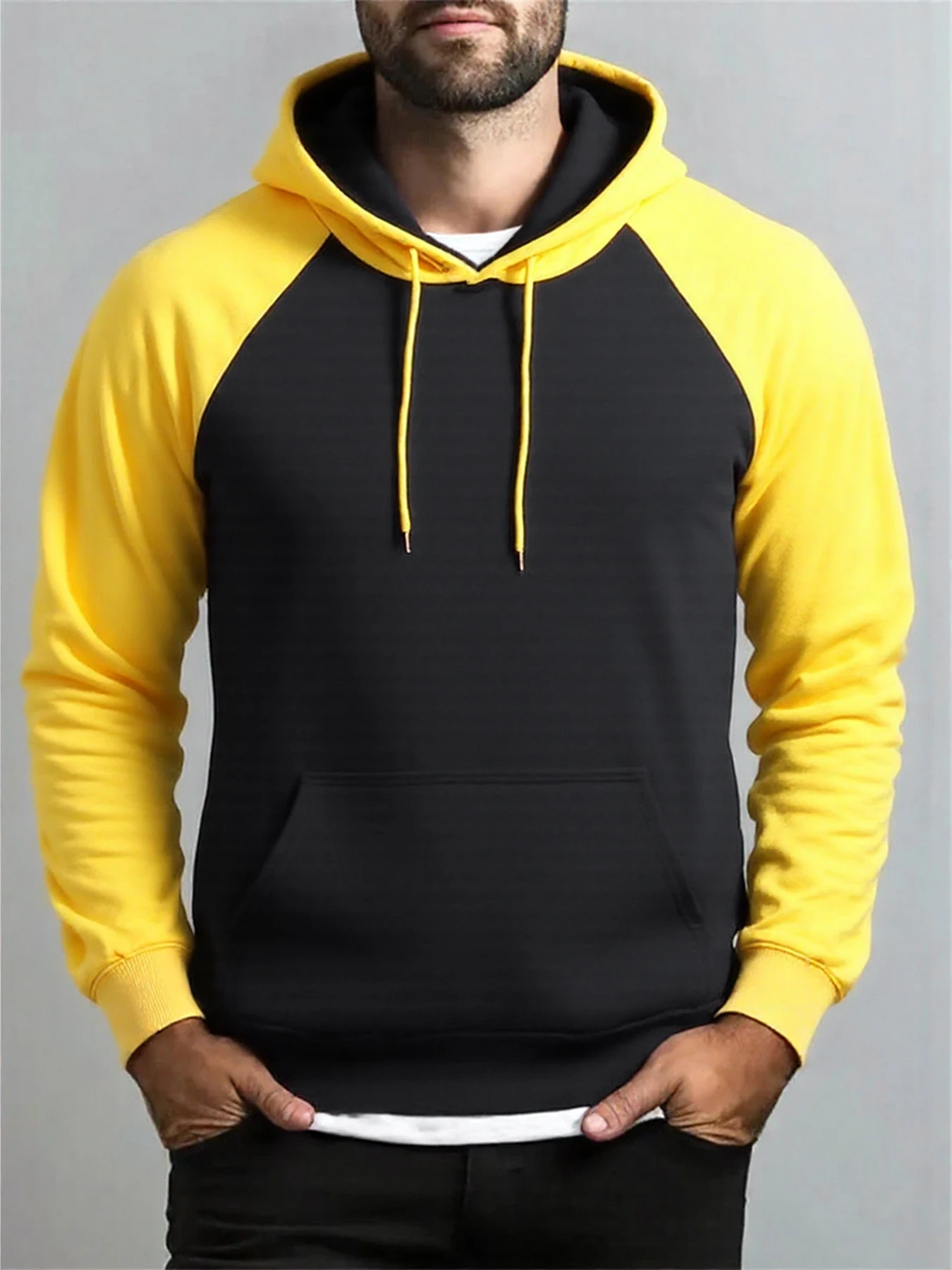 Herren-Trainingsanzug, lockere, atmungsaktive Raglan-Kapuzenpullover, solide, bequemer Kapuzenpullover, Herbst-Freizeitkleidung, All-Match-Straßensportbekleidung