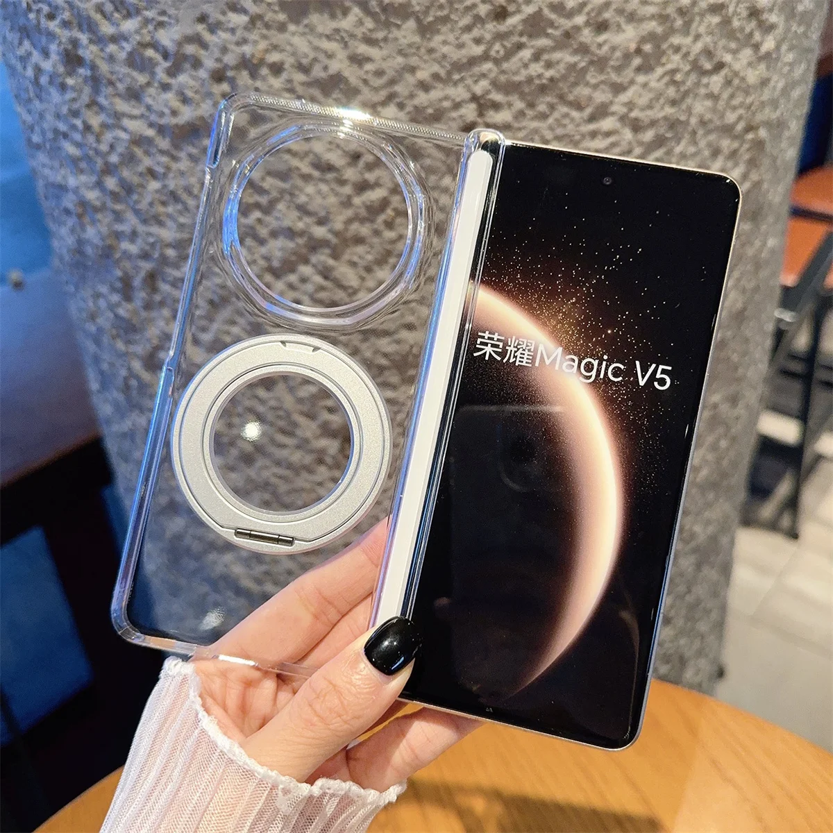 

For Huawei Honor Magic V5 Case Hard PC Transparent middle hinge Ring Stand Magnetic Protective Back Cover For Magic V5 Shell