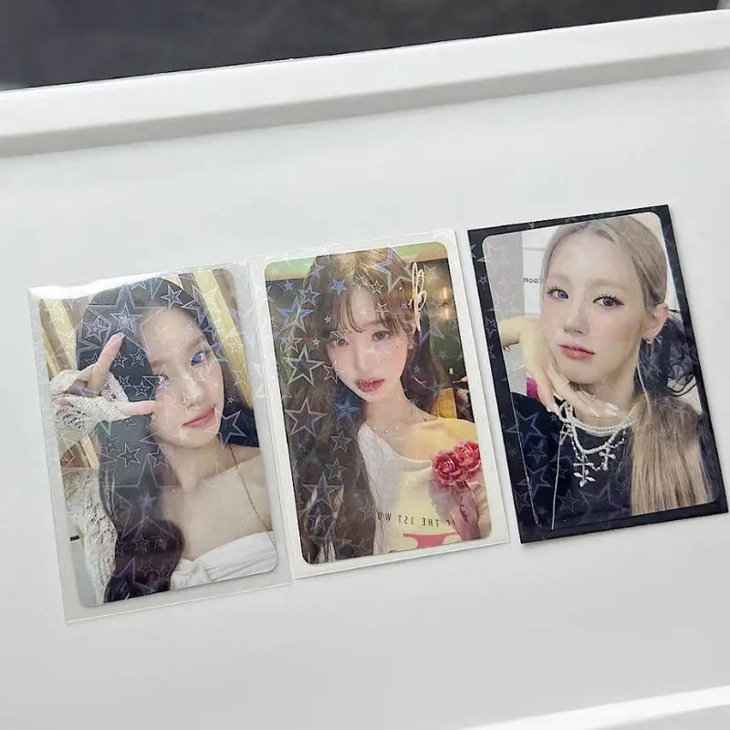 INS 반짝이 스타 러브 하트 컬러 탑로더 카드, 포토카드 슬리브, 아이돌 사진 카드 보호 보관 가방, 10 개/팩