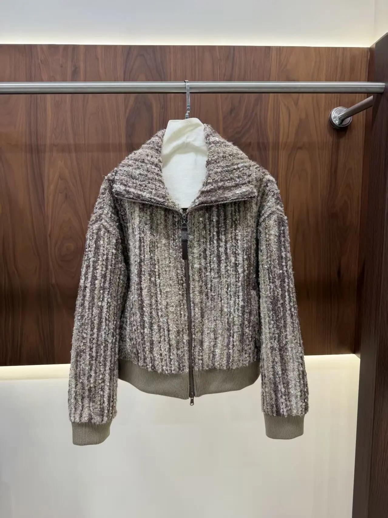 Women's 2026 Winter New High-end Large Lapel Sequined Woolen Cardigan Jacket