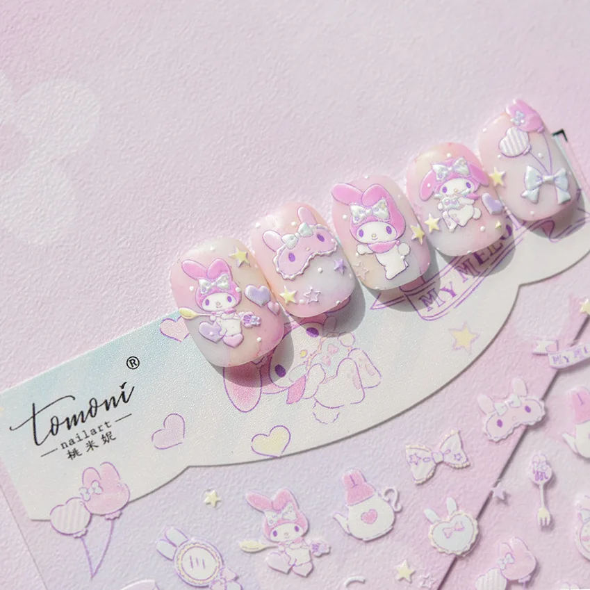 1 sheet HelloKitty Sanrio New 5D Relief Nail Art Stickers Nail Decals for Manicure fashion Design DIY Happy Accessories