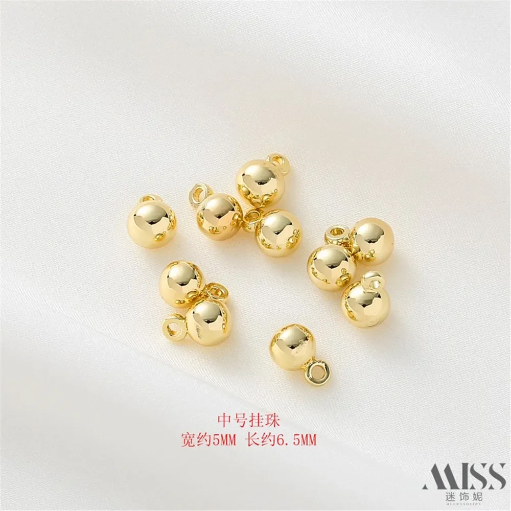 14K Gold Color Solid Hanging Beads Round Beads DIY Hanging Ball Hanging Beads Bracelet Necklace Ear Jewelry Accessories Material
