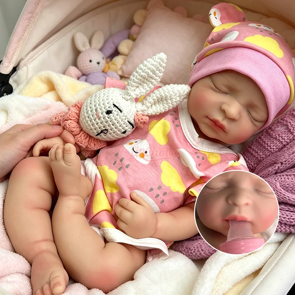 

Lifelike 17" Hand-Painted Silicone Reborn Baby Open Mouth Soft Weighted Body Newborn Sleeping Doll Christmas Gift Toy