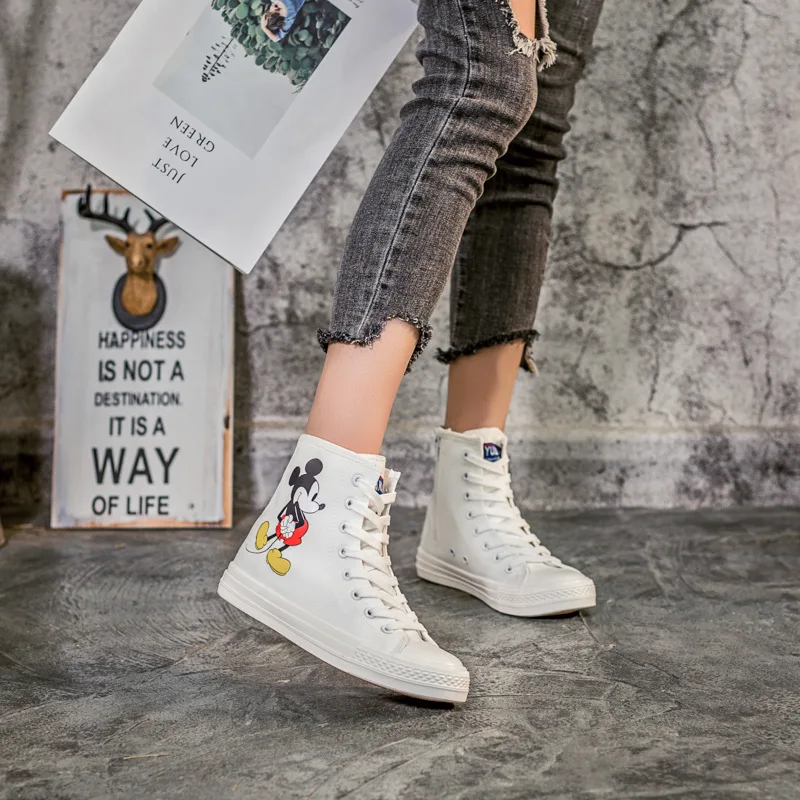 Mickey Canvas Shoes Couple White Shoes High-top White Sport Shoes Disney Mickey Moues Tennis Shoes Fashion Anime Basket Shoes