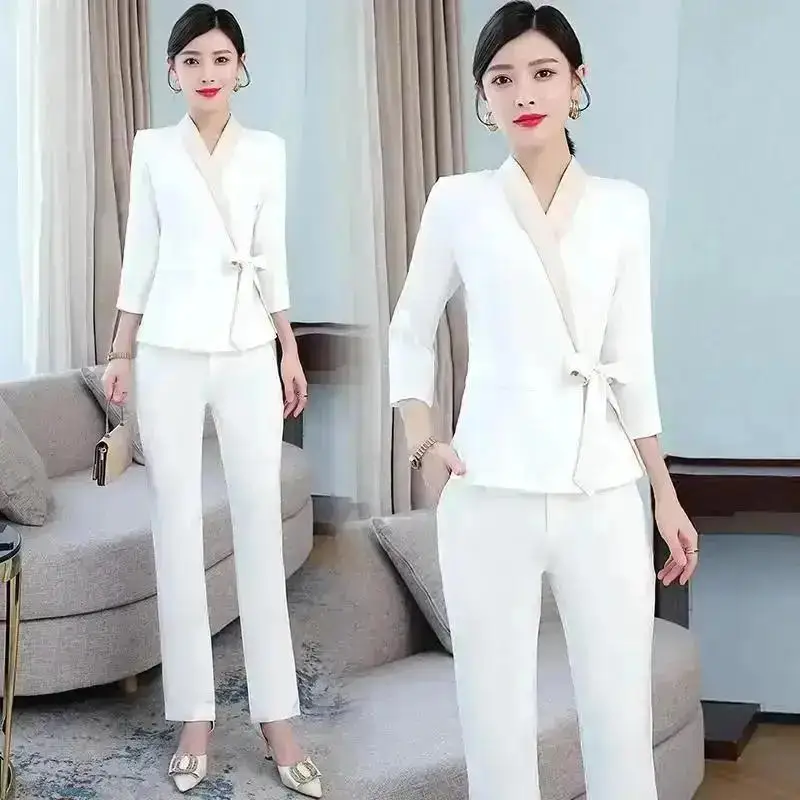 Femme Travail Vêtements Pantalon Costume Imprimer Logo Hôtel Serveur Salon de beauté Spa Massage Nail Cafe Pied Bain Technicien Combinaisons Uniforme 2