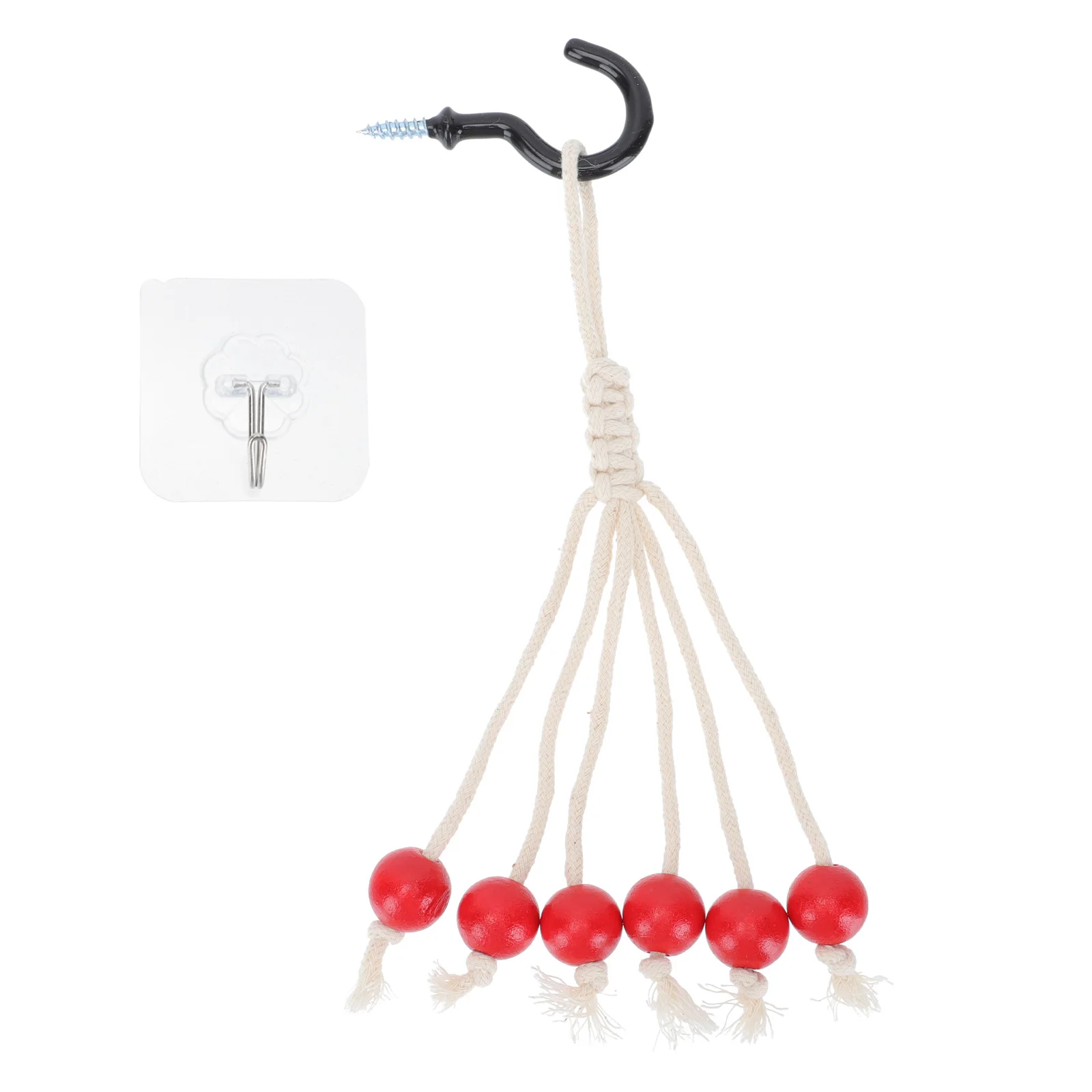

Natural Wooden Beads Handwoven Cotton Rope Fruit Hammock Vegetable Hanger Kitchen Decor