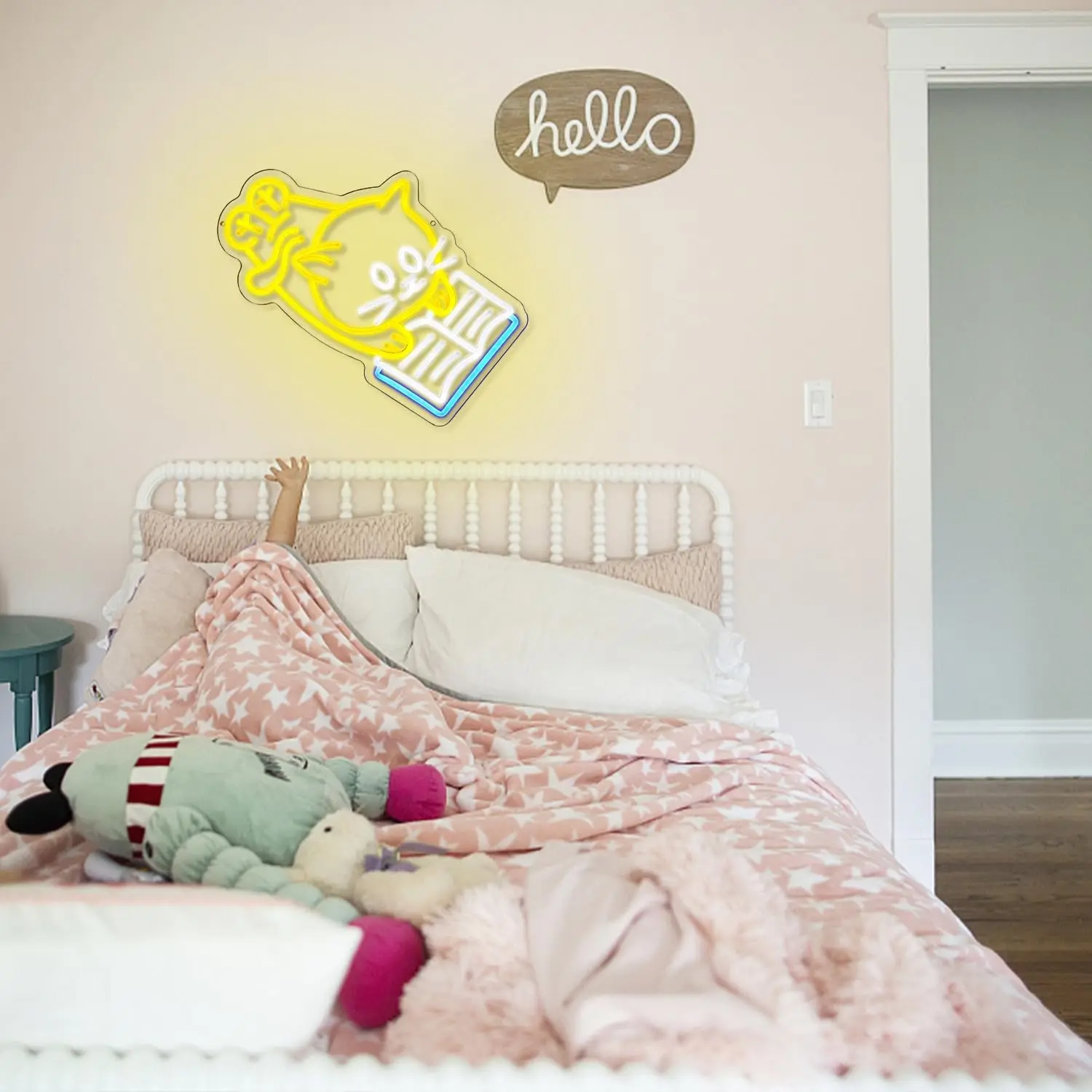 Cat Reading Book Neon Sign LED Reading Kitten Neon Lights Dimmable for Classroom Library Children Studying Room Bedroom Decor