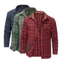 Camisas de hombre de franela de primavera de manga larga a cuadros cepillado Casual vaquero occidental camisa a presión de perlas ropa Popular talla estadounidense