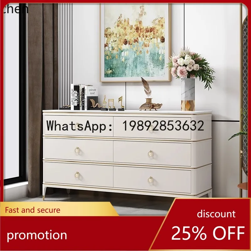 

YFY Комод в американском стиле для спальни, современный простой шкаф для хранения вещей в гостиной, тумба из массива дерева с мраморной столешницей