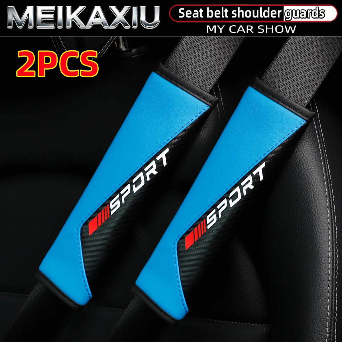 Carbon Fiber Car Safety Belt Shoulder Pads Red-Lettered Sport Style Auto Accessories for Women 1/2 Pcs