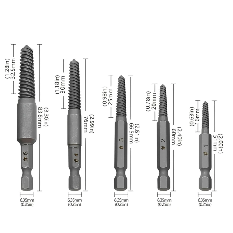 5pcs Damaged Screw Extractor Set Superior Durability Multi-spline Extractor