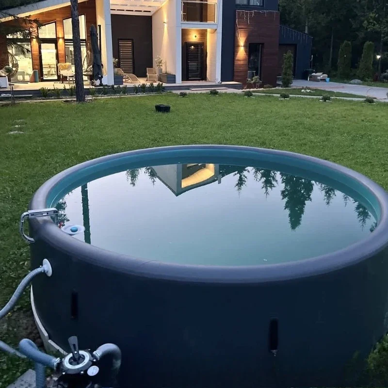 

Double-layer inflatable brushed swimming pool 3 meters round spot PVC outer gray inside blue swimming pool