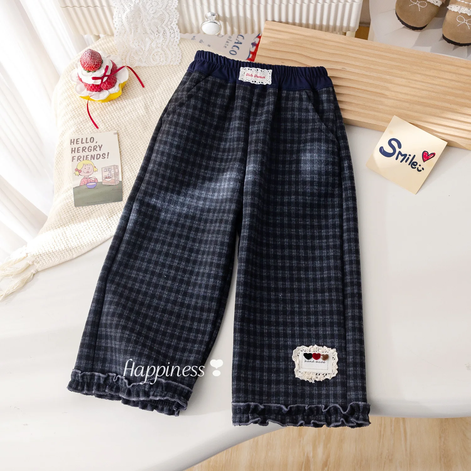 

Toddler Girls Wool Pant Plaid Thicken Warm Kids Baby Girls Straight Leg Pant Winter Elastic Waist Infant Baby Girl Wide Leg Pant