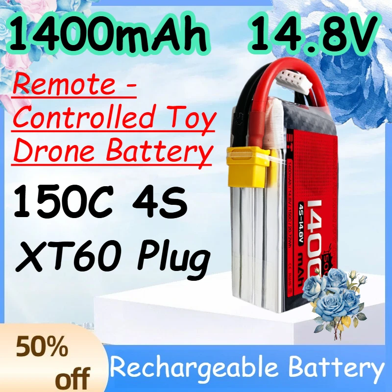 

1400mAh 4S 14.8V 150C Replace Rechargeable Lipo Battery for Remote - Controlled Toy Drone Battery with XT60 Plug