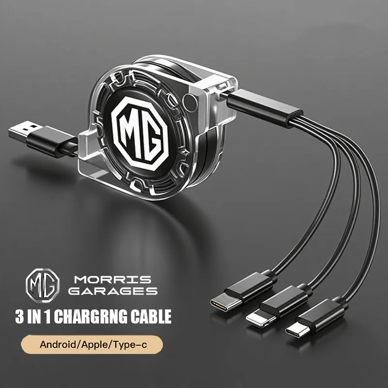 3-in-1-Schnellladegerät USB-Datenkabel Autozubehör für Morris Garages MG ZS 5 7 6 Cyberster MG4 EV ES5 HS ONE GT GS MG3 EZS 3SW