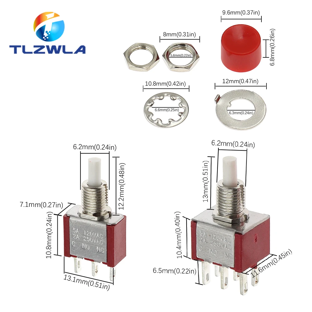 1 Stuks 3pin C-NO-NC 6Mm Mini Momentele Automatische Terugkeer Drukknop Schakelaar Aan-(Aan) 2a 250vac/5a 120vac