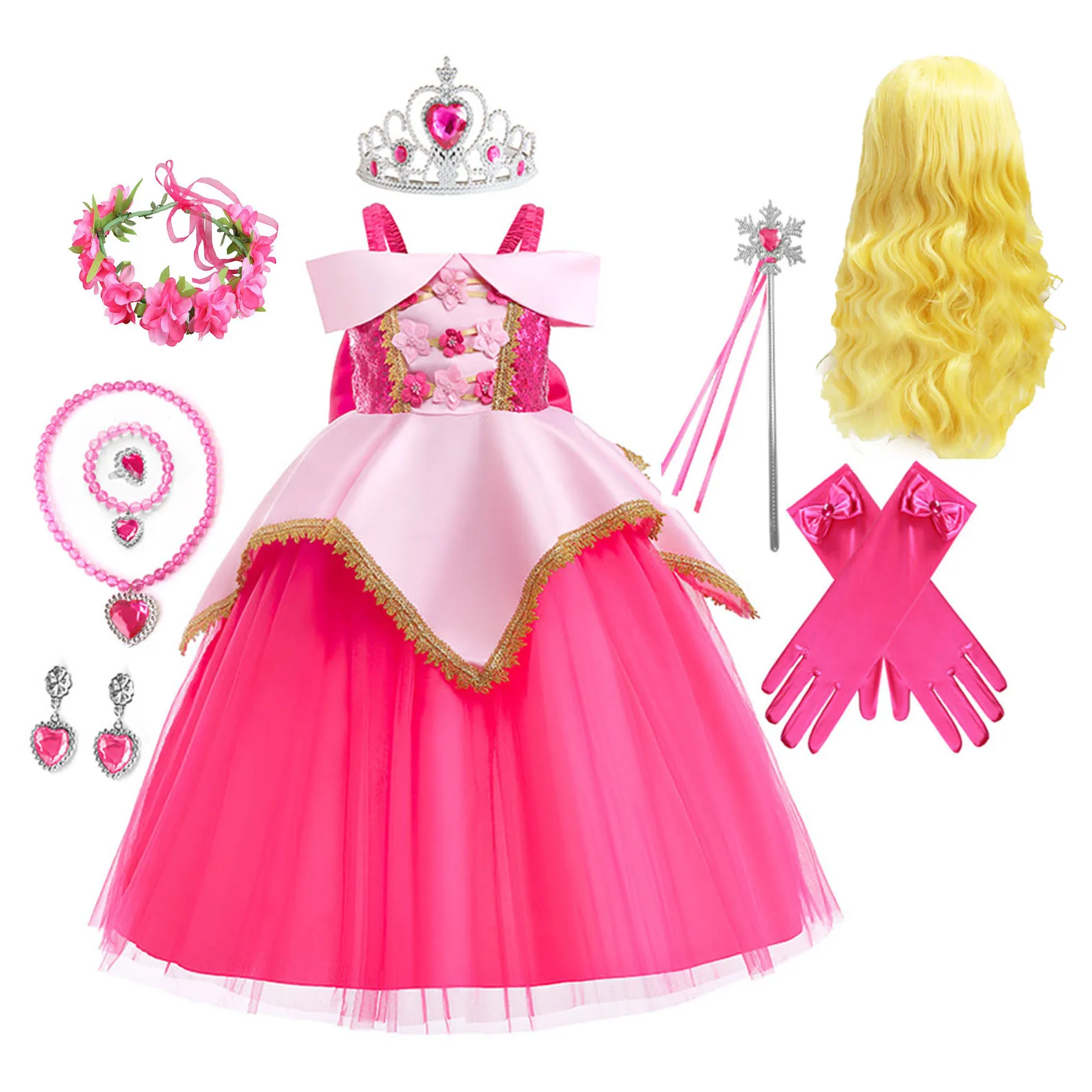 

Shiny Toddler Little Girls Movie Princess Sleeping Beauty Aurora Birthday Party Cosplay Halloween Fancy Easter Dress