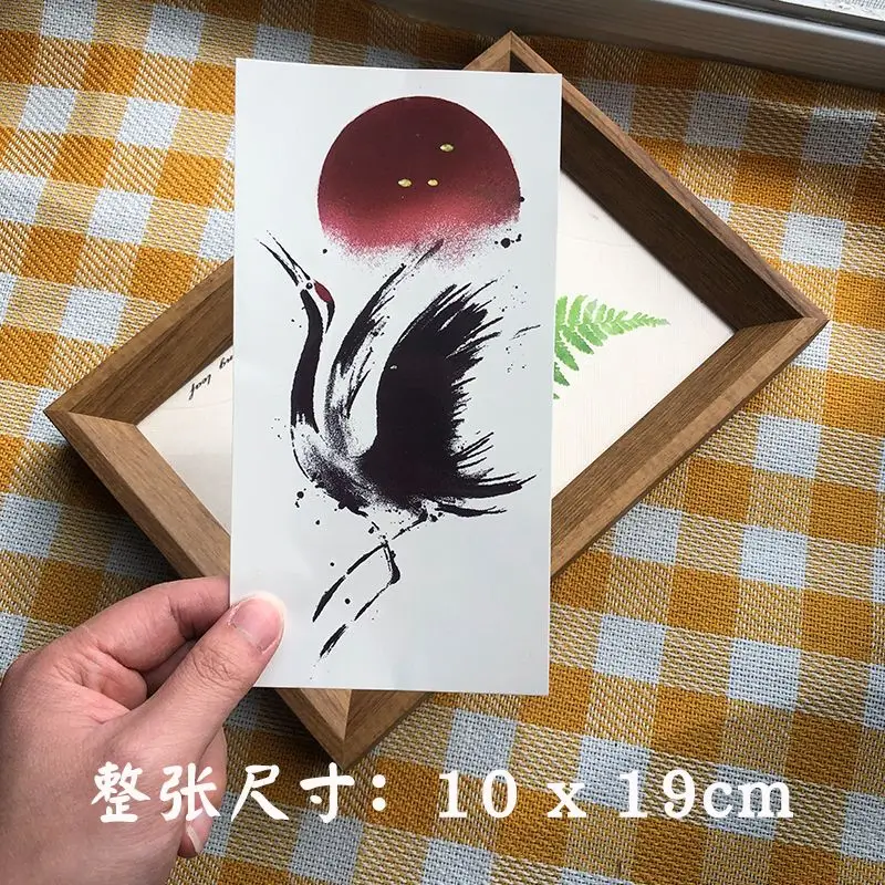 Retro Ink Red-crowned Crane Tattoo Sticker for Women Body Fake Tattoo Sleeve Hotwife Self-adhesive Tattoos Face Stickers Art Y2K