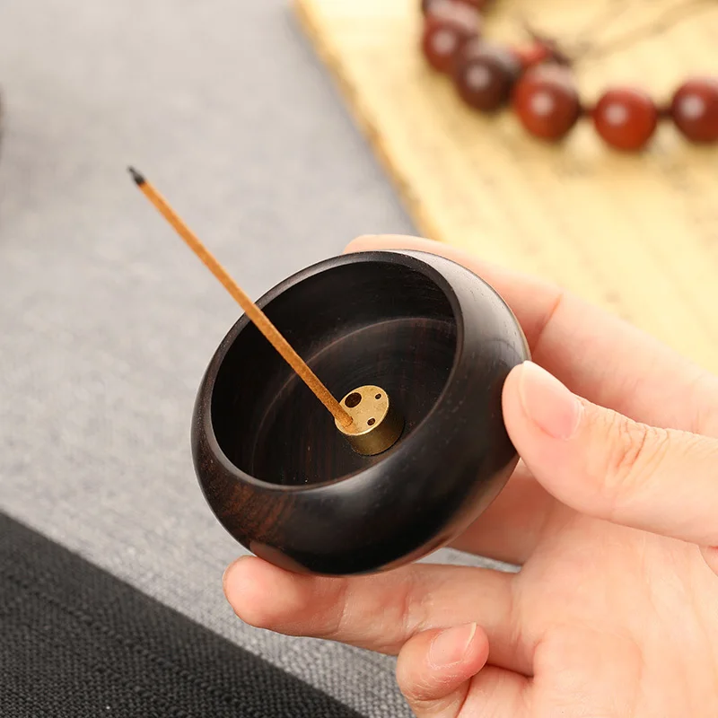 

Black Ebony Round Mini Incense Holder Home Indoor Sandalwood Burner Small Incense Burner Agarwood Incense Burner Wooden